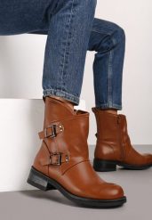 Brązowe Asymetryczne Botki z Ozdobnymi Klamrami przy Cholewce Marinissa. Brązowe botki damskie Renee, z jeansu, eleganckie, bez obcasa, na obcasie, bez zapięcia. Za 129.99 zł.