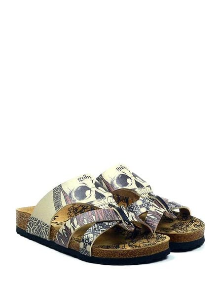 Calceo Klapki w kolorze kremowym ze wzorem rozmiar: 38. Brązowe klapki damskie Calceo, bez wzorów, z materiału, bez obcasa. Za 132.36 zł.