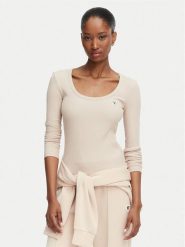 Guess Bluzka V4BP07 K8RT2 Beżowy Slim Fit. Brązowe bluzki damskie Guess, xs, z aplikacjami, z wiskozy, bez ramiączek. Za 194.99 zł.