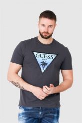 GUESS Grafitowy t-shirt męski z logo z palmą, Rozmiar M. Szare t-shirty męskie Guess, m, z aplikacjami, bez kołnierzyka. W wyprzedaży za 114.99 zł.