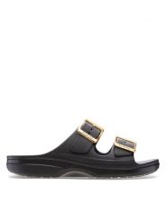 Crocs Klapki Saturday Sandal Metallic Buckle 213316 Czarny. Czarne klapki damskie Crocs, bez wzorów, z tworzywa sztucznego, bez obcasa. Za 159.99 zł.