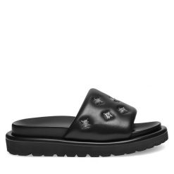 Klapki Badura. Czarne klapki damskie Badura, bez wzorów, bez obcasa. Za 229.99 zł.