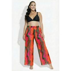 Damskie Spodnie palazzo wzór w fale szeroka nogawka elastyczny pas. Czerwone spodnie dresowe damskie Ulla Popken, plus size, bez wzorów, z elastanu. Za 239.99 zł.