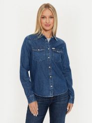 Guess Jeans Koszula jeansowa W4YH35 D5EI3 Granatowy Classic Fit. Niebieskie koszule damskie Guess Jeans, s, z aplikacjami, z bawełny, bez kołnierzyka, bez ramiączek. Za 209.99 zł.