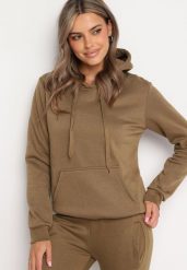 Ciemnozielona Bluza z Kapturem Kasseia. Zielone bluzy z kapturem damskie Born2be, l, z dzianiny. Za 59.99 zł.