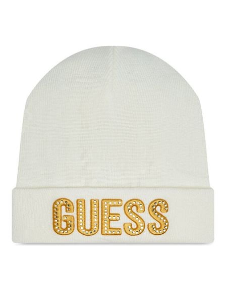 Guess Czapka A0BZ01 Z2QQ0 Écru. Czapki dziecięce Guess, na zimę, z aplikacjami, z wiskozy. Za 59.99 zł.
