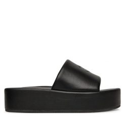 Klapki Eva Minge. Czarne klapki damskie Eva Minge, bez wzorów, bez obcasa. Za 299.99 zł.