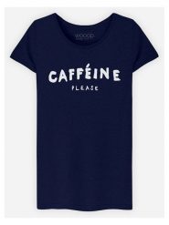 WOOOP Koszulka "Caffeine Please" w kolorze granatowym rozmiar: S. Niebieskie bluzki damskie Wooop, s, bez wzorów, z bawełny, bez kołnierzyka, bez ramiączek. Za 56.99 zł.
