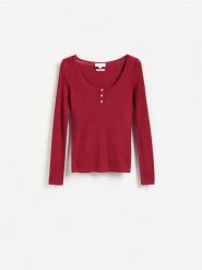 Sweter z wełny merino - koralowy. Pomarańczowe swetry klasyczne damskie Reserved, l, z wełny, bez kołnierzyka. Za 199.99 zł.