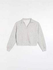 Bluza polo z domieszką wiskozy soft touch - szary. Szare bluzy bez kaptura damskie Sinsay, l, z wiskozy. Za 49.99 zł.