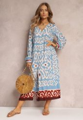 Niebieska Sukienka Maxi z Rozporkami i Wsuwanymi Kieszeniami Ranno. Niebieskie sukienki damskie Renee, l, bez wzorów, boho, bez kołnierzyka, bez ramiączek, maxi. Za 99.99 zł.