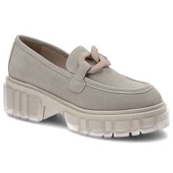 Półbuty damskie Karino, naturalna skóra zamszowa z gładką cholewką i masywną transparentną podeszwą, bez, 4269-001-P. Brązowe półbuty damskie Karino, bez wzorów, ze skóry, eleganckie, bez obcasa. Za 319.00 zł.