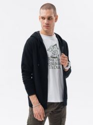 Bluza męska rozpinana z kapturem - czarna V3 - Rozmiar: L. Czarne bluzy z kapturem męskie Ombre Clothing, l, z bawełny. W wyprzedaży za 59.99 zł.