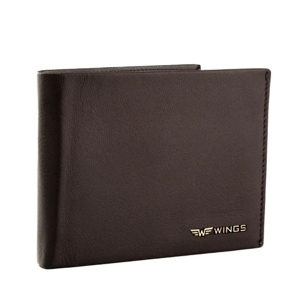 Męski brązowy portfel WINGS z naturalnej skóry koziej. Brązowe portfele męskie Wings, bez wzorów, ze skóry. Za 79.90 zł.