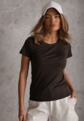 Ciemnoszary Klasyczny T-shirt o Gładkim Wykończeniu Rhethine. Szare t-shirty damskie Renee, l, bez wzorów, z jeansu, bez kołnierzyka. Za 39.99 zł.