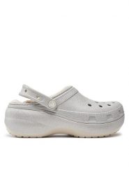 Crocs Klapki Classic Platform Glitter Lined Clog W 210413 Srebrny. Szare klapki damskie Crocs, bez wzorów, z tworzywa sztucznego, bez obcasa. Za 219.99 zł.