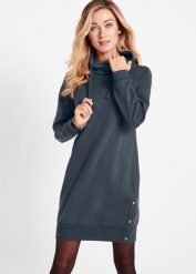 Sukienka dresowa z czystej bawełny. Niebieskie sukienki damskie bonprix, bez wzorów, z bawełny, bez kołnierzyka, bez ramiączek. Za 134.99 zł.