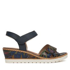 Sandały Remonte. Niebieskie sandały damskie Remonte, bez wzorów, bez obcasa, na koturnie. Za 359.99 zł.
