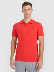 4F Koszulka polo regular męska - czerwona L. Czerwone koszulki polo męskie 4f, l, bez wzorów, z bawełny, bez ramiączek. Za 89.99 zł.