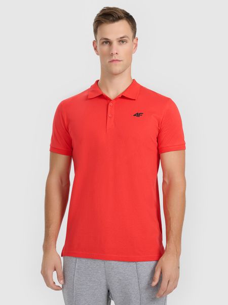 4F Koszulka polo regular męska - czerwona L. Czerwone koszulki polo męskie 4f, l, bez wzorów, z bawełny, bez ramiączek. Za 89.99 zł.