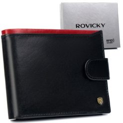 Portfel skórzany Rovicky N992L-RVT Black+Red czarny. Czarne portfele męskie ROVICKY, bez wzorów, ze skóry. Za 81.99 zł.