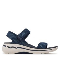 Sandały Skechers. Niebieskie sandały damskie Skechers, bez wzorów, bez obcasa, na płaskiej podeszwie. Za 229.99 zł.