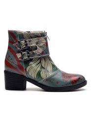 Goby Sztyblety w kolorze beżowo-błękitnym ze wzorem rozmiar: 38. Brązowe botki damskie Goby, z materiału, z okrągłym noskiem, bez obcasa, bez zapięcia. Za 304.99 zł.