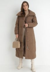 Brązowa Kurtka Płaszcz za Kolano Pikowana Rodi. Brązowe kurtki damskie Born2be, l, bez wzorów, biznesowe. Za 339.99 zł.