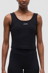 GUESS Czarny damski tank top Circe, Rozmiar L. Czarne topy damskie Guess, l, z aplikacjami, z materiału, bez kołnierzyka. W wyprzedaży za 179.99 zł.
