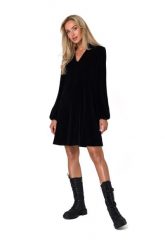 Trapezowa Sukienka z Weluru - Czarna. Czarne sukienki damskie MOE, l, bez wzorów, z bawełny, bez kołnierzyka, bez ramiączek, rozkloszowane. Za 326.90 zł.