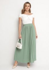 Zielona Spódnica o Rozkloszowanym Kroju z Plisami i Gumką w Talii Ulithra. Zielone spódniczki damskie Born2be, xl, bez wzorów, eleganckie, maxi, dopasowane. Za 54.99 zł.
