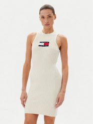 Tommy Jeans Sukienka dzianinowa DW0DW20877 Écru Slim Fit. Sukienki damskie Tommy Jeans, s, bez wzorów, z dzianiny, bez kołnierzyka, bez ramiączek. Za 469.99 zł.