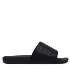 Klapki Just Cavalli. Czarne klapki damskie Just Cavalli, bez wzorów, bez obcasa. Za 259.99 zł.