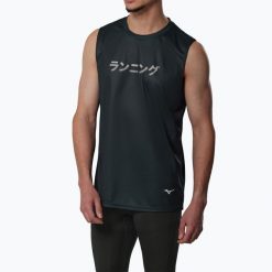 Koszulka do biegania męska Mizuno Core Graphic Sleeveless. Czarne t-shirty sportowe męskie Mizuno, l, z materiału, bez ramiączek, do biegania. Za 149.99 zł.
