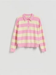 Sweter w paski - jasnożółty. Żółte swetry klasyczne damskie Reserved, l, z dzianiny, bez kołnierzyka. Za 129.99 zł.