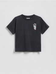 T-shirt Kuromi - czarny. Czarne koszulki dziewczęce Reserved, bez wzorów, z bawełny, bez ramiączek. Za 45.99 zł.