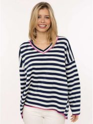 Zwillingsherz Bluza "Neon Stripes" w kolorze biało-granatowym rozmiar: onesize. Białe bluzy bez kaptura damskie Zwillingsherz. Za 125.27 zł.
