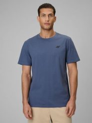 4F T-shirt regular gładki męski - granatowy XXL. Niebieskie t-shirty męskie 4f, m, bez wzorów, z materiału, bez kołnierzyka. Za 49.99 zł.