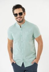 Koszula z krótkim rękawem, Regular Fit, C-TRIFO. Zielone koszule męskie Volcano, m, bez wzorów, z bawełny, bez kołnierzyka, bez ramiączek. Za 139.99 zł.