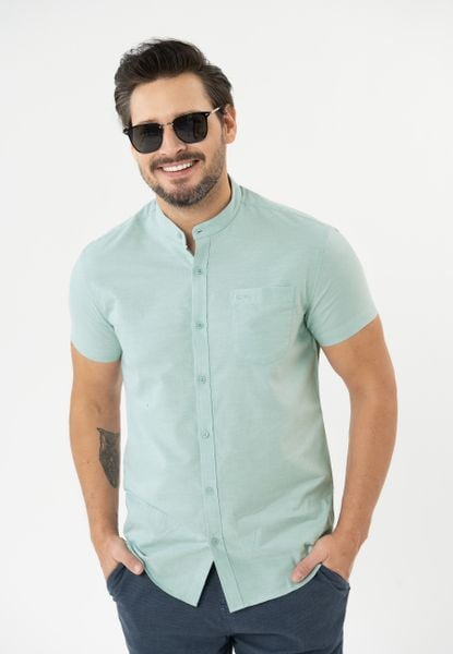 Koszula z krótkim rękawem, Regular Fit, C-TRIFO. Zielone koszule męskie Volcano, m, bez wzorów, z bawełny, bez kołnierzyka, bez ramiączek. Za 139.99 zł.