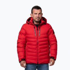 Kurtka zimowa męska Pitbull Crestline Padded Hooded. Czerwone kurtki męskie PITBULL, na zimę, l, bez wzorów, z materiału, bez kaptura. Za 489.99 zł.