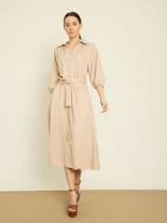 BGN Sukienka w kolorze beżowym rozmiar: 36. Brązowe sukienki damskie BGN, na co dzień, bez wzorów, z tkaniny, bez kołnierzyka, bez ramiączek, midi, proste. Za 143.99 zł.