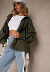 Ciemnozielona Kurtka o Fasonie Oversize z Kapturem Malinessa. Zielone kurtki damskie Renee, bez wzorów, z jeansu, z kapturem. Za 159.99 zł.