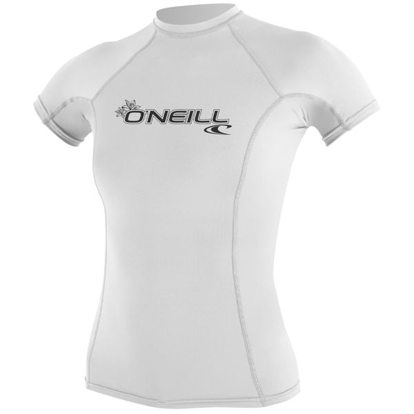 Koszulka do pływania damska O'Neill Basic Skins Rash Guard. Białe bluzki damskie O'neill, l, bez wzorów, ze skóry, eleganckie, bez kołnierzyka, bez ramiączek. Za 150.00 zł.