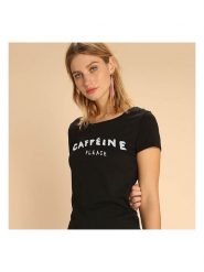 WOOOP Koszulka "Caffeine Please" w kolorze czarnym rozmiar: L. Czarne bluzki damskie Wooop, l, bez wzorów, z bawełny, bez kołnierzyka, bez ramiączek. Za 39.45 zł.
