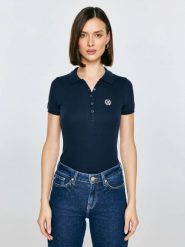 Koszulka damska polo w prążek granatowa Rella 403. Niebieskie topy sportowe damskie Big Star, l, bez wzorów, z denimu, bez ramiączek. Za 119.99 zł.