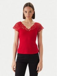 Morgan Bluzka 251-DELI Czerwony Slim Fit. Czerwone bluzki damskie Morgan, xs, bez wzorów, z wiskozy, bez kołnierzyka, bez ramiączek. Za 129.99 zł.