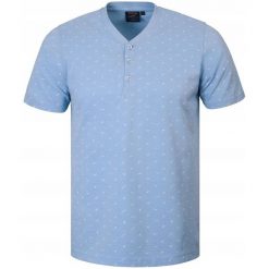 Męski T-Shirt, Dekolt z Guzikami - Pako Jeans - Błękitna, Drobny Wzór. Niebieskie t-shirty męskie Pako Jeans, l, bez wzorów, z bawełny, bez kołnierzyka. Za 89.00 zł.