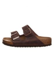 Birkenstock Skórzane klapki "Arizona" w kolorze brązowym rozmiar: 42. Brązowe klapki damskie Birkenstock, bez wzorów, bez obcasa. Za 469.45 zł.