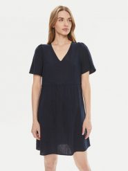 Vero Moda Sukienka letnia Mymilo 10303686 Granatowy Regular Fit. Niebieskie sukienki damskie Vero Moda, na lato, m, bez wzorów, ze lnu, bez kołnierzyka, bez ramiączek. Za 129.99 zł.